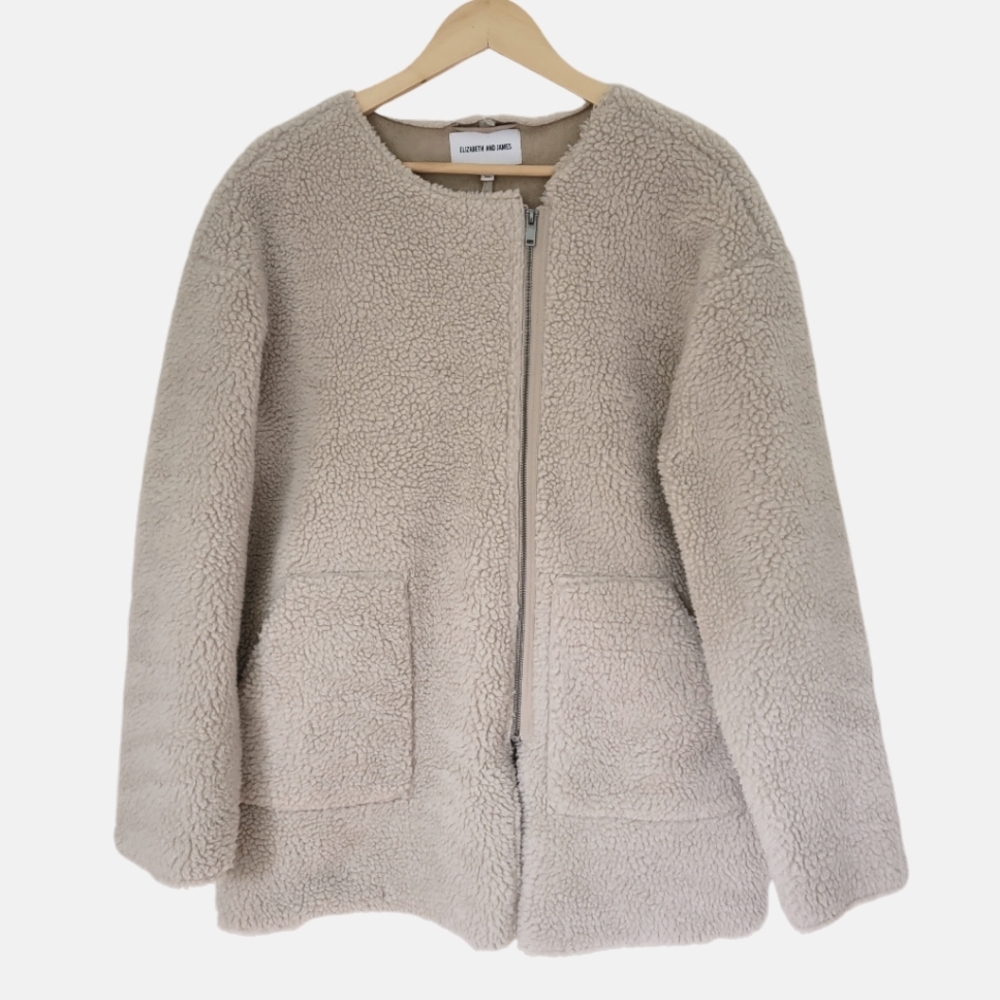 Elizabeth and James Faux Sherpa Coat Off-Set Zipper Cream Fleece Jacket …